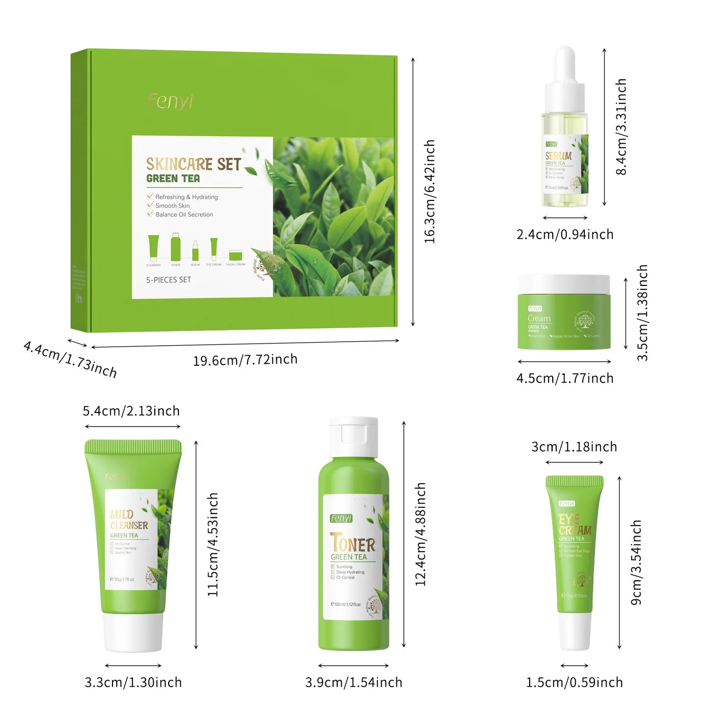 Skin Care Set Green Tea Facial Cleaner Soothes Skin Face Toner tea Serum Moisturizing Cream Repairing Eye Cream Kits