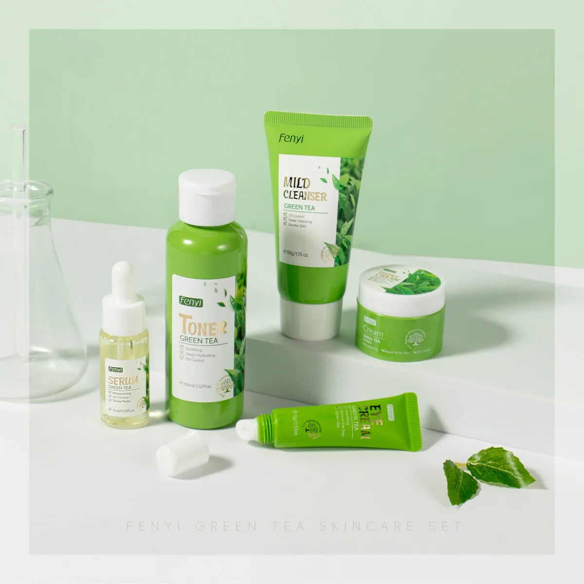 Skin Care Set Green Tea Facial Cleaner Soothes Skin Face Toner tea Serum Moisturizing Cream Repairing Eye Cream Kits