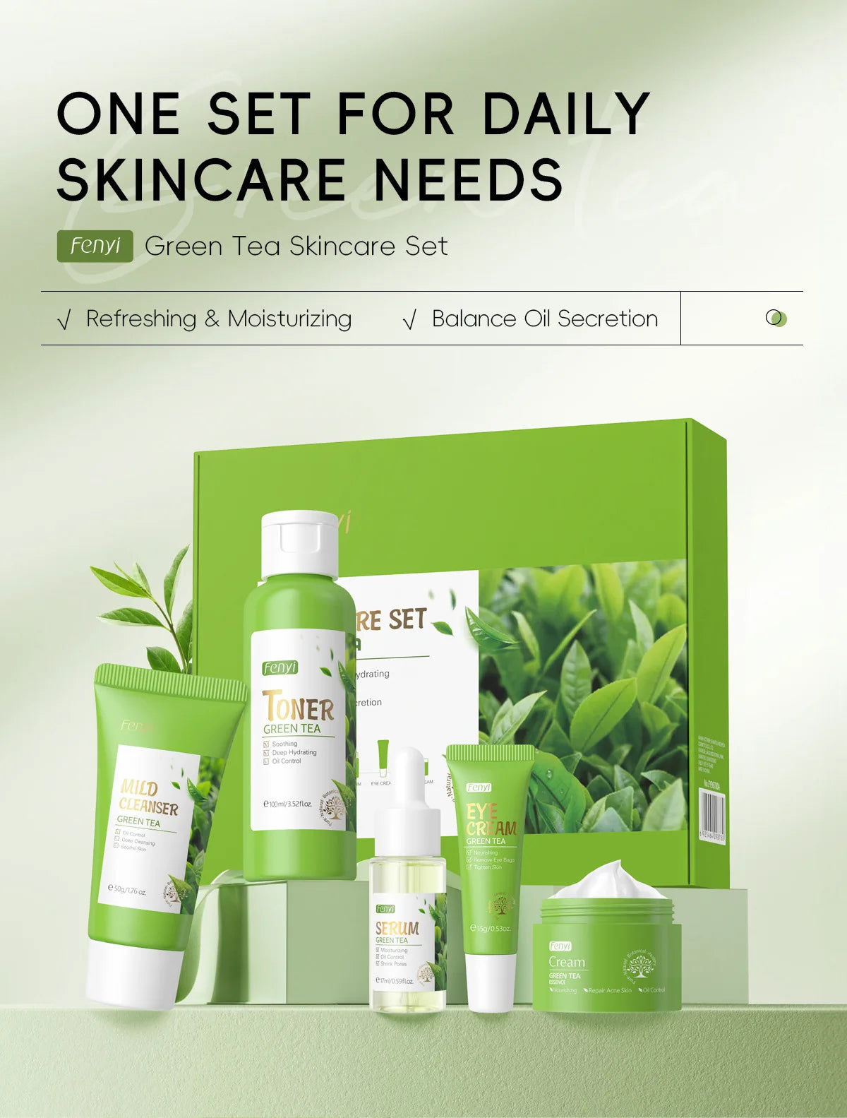 Skin Care Set Green Tea Facial Cleaner Soothes Skin Face Toner tea Serum Moisturizing Cream Repairing Eye Cream Kits