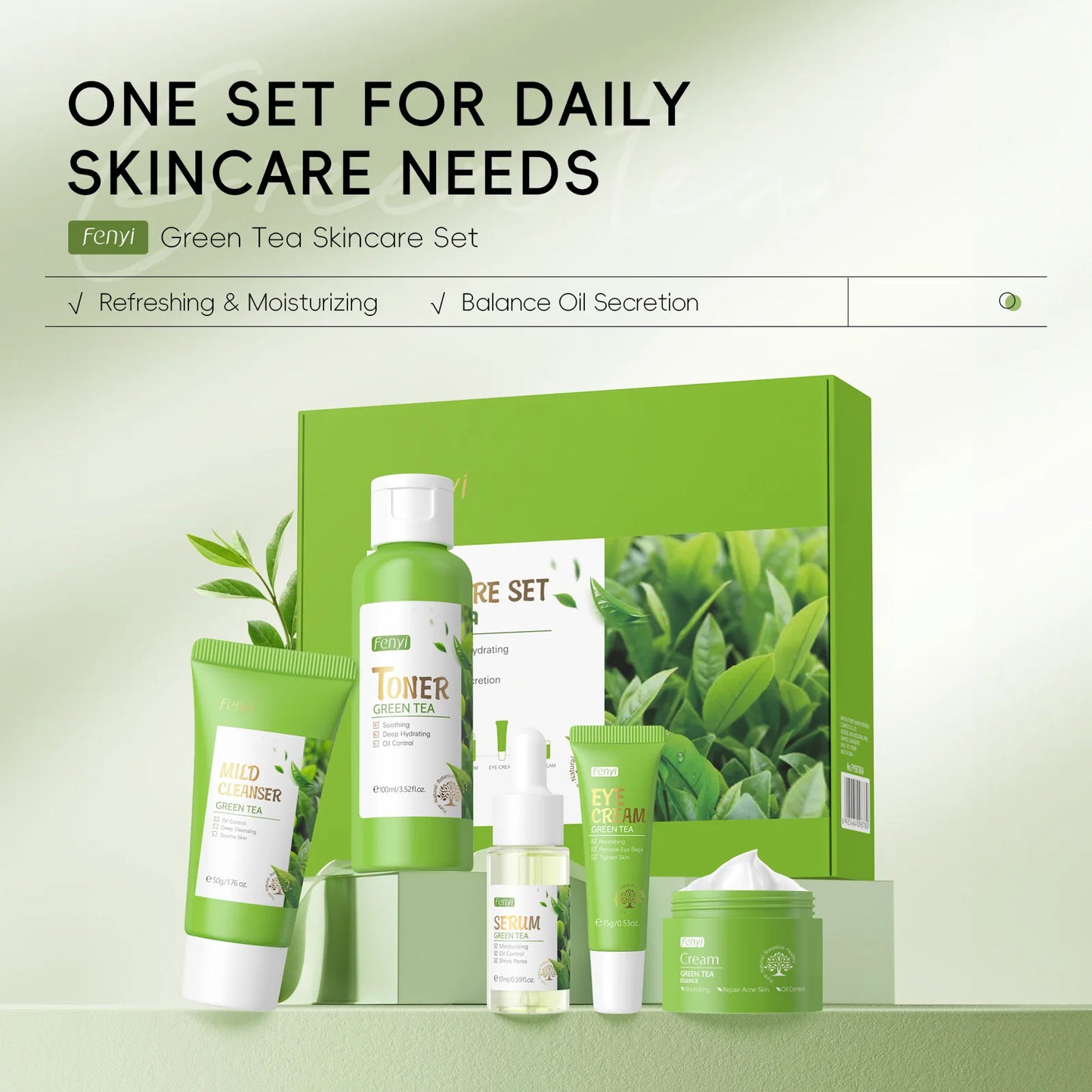 Skin Care Set Green Tea Facial Cleaner Soothes Skin Face Toner tea Serum Moisturizing Cream Repairing Eye Cream Kits