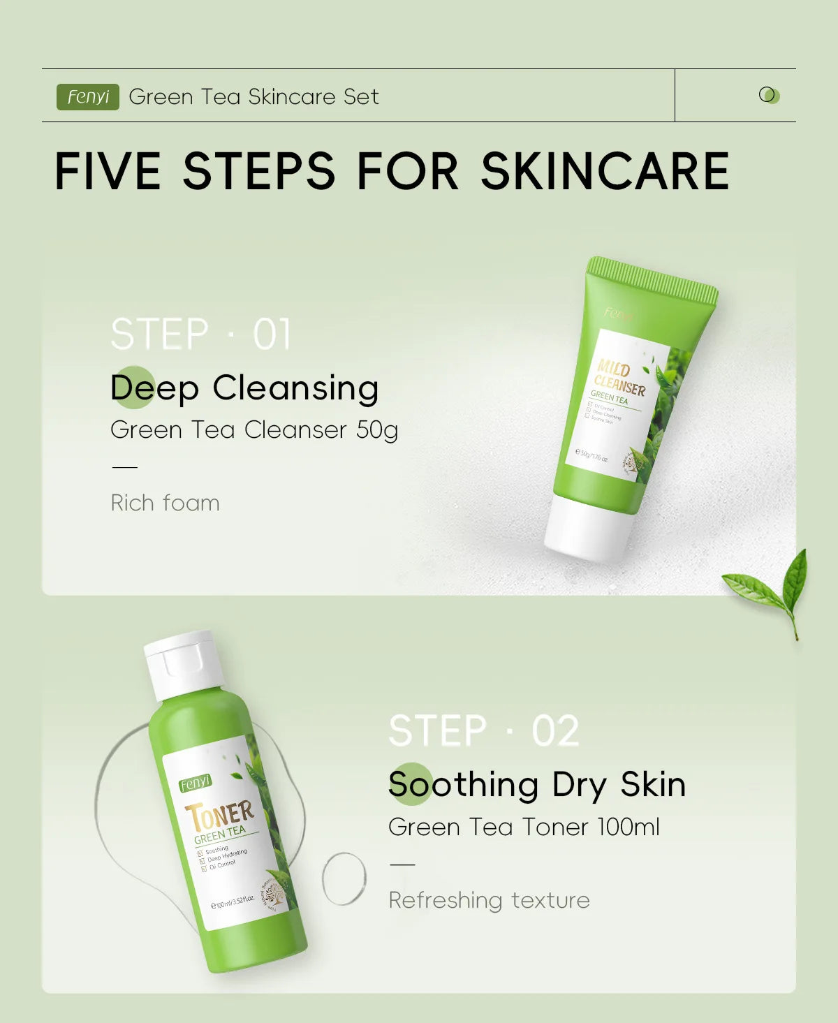 Skin Care Set Green Tea Facial Cleaner Soothes Skin Face Toner tea Serum Moisturizing Cream Repairing Eye Cream Kits