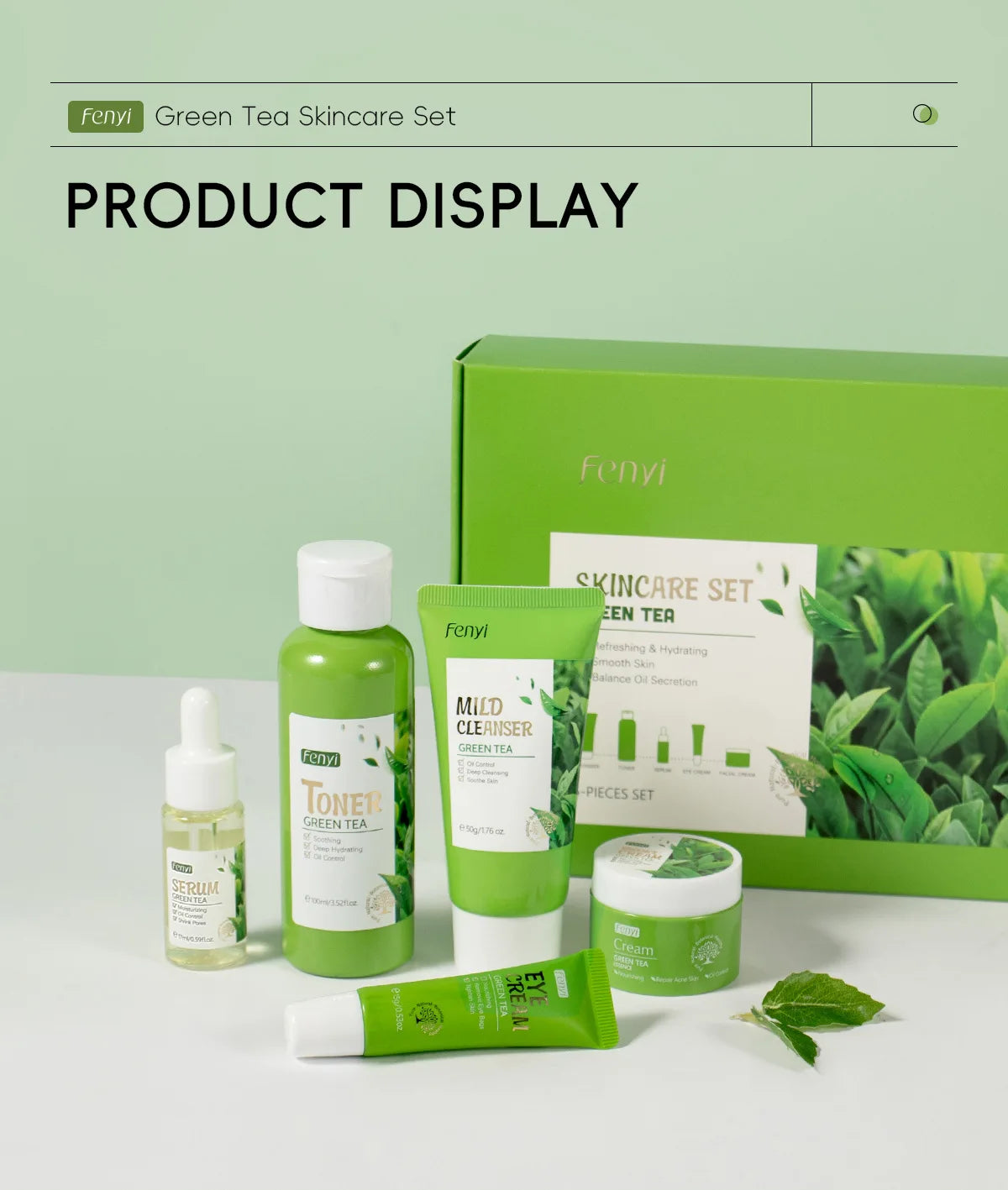 Skin Care Set Green Tea Facial Cleaner Soothes Skin Face Toner tea Serum Moisturizing Cream Repairing Eye Cream Kits