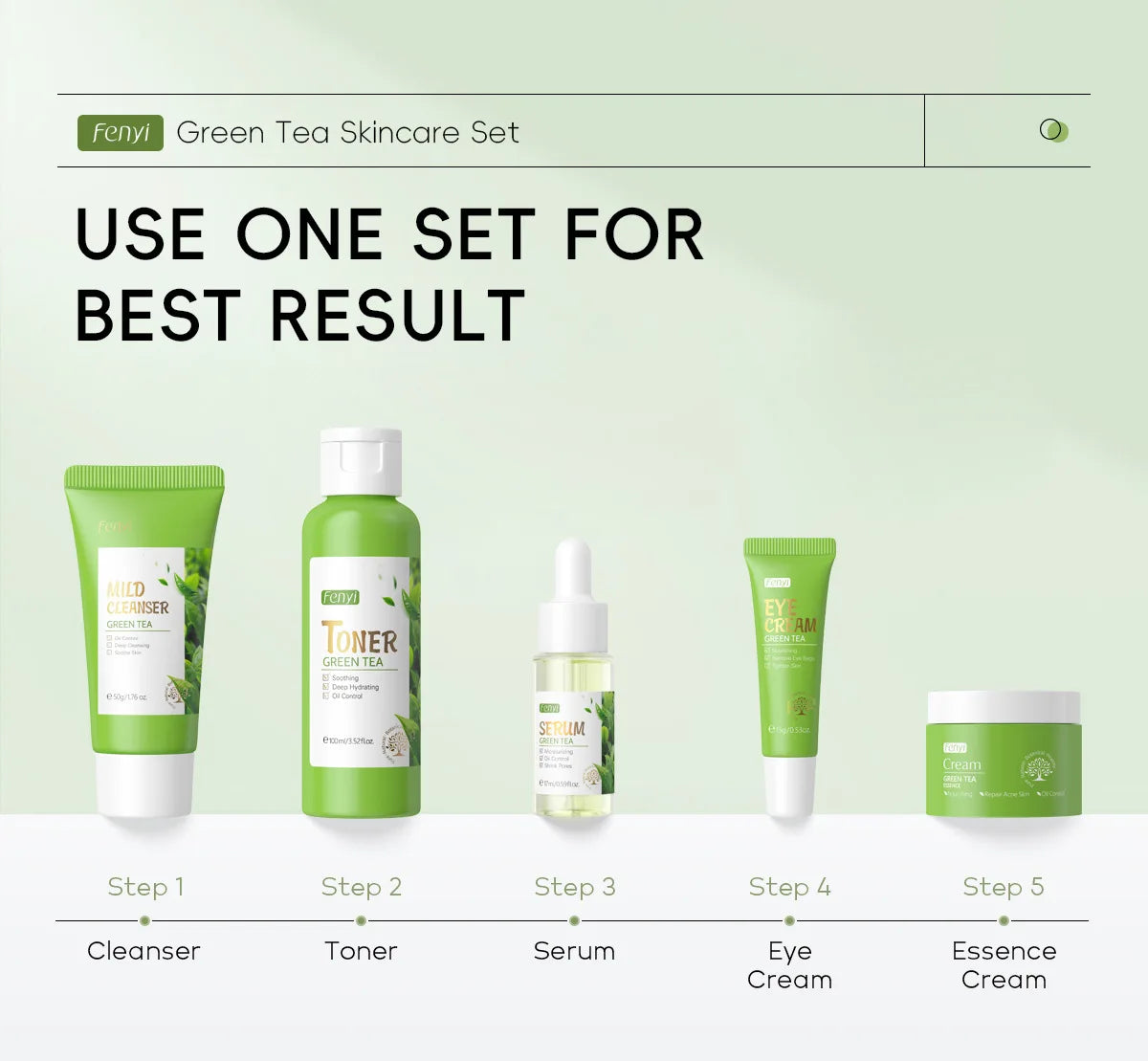 Skin Care Set Green Tea Facial Cleaner Soothes Skin Face Toner tea Serum Moisturizing Cream Repairing Eye Cream Kits